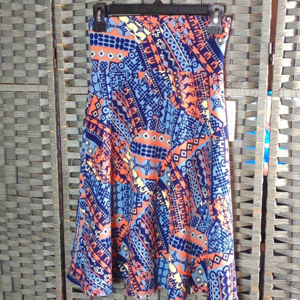 NWT LuLaRoe Graphic Geometric Azure Flare Skirt Multicolored